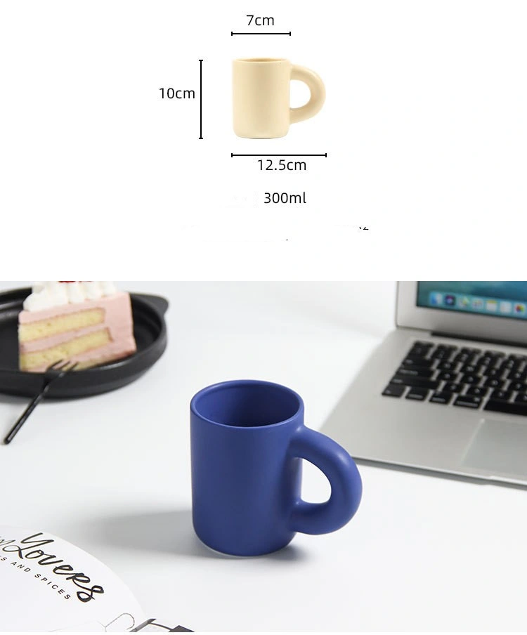 Factory Directly Sale Fat Handle Splash Ink Ceramic Mug Lovely Simple Cream Pita Cup Ins Wind