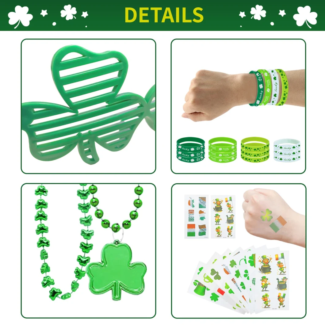 St. Patricks Day Party Favors Set Shamrock Glasses Necklaces Bracelets Tattoos St. Patrick&prime; S Day Accessories Decorations Supplies