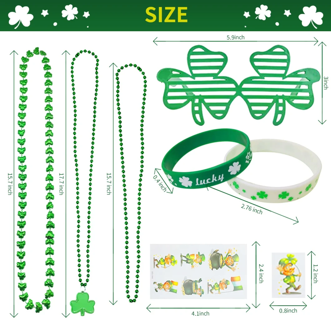 St. Patricks Day Party Favors Set Shamrock Glasses Necklaces Bracelets Tattoos St. Patrick&prime; S Day Accessories Decorations Supplies